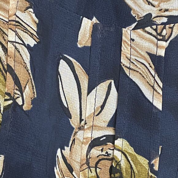 Maxou Lined Floral Navy Blue Dress Empire Waist Vertical Seams Sleeveless - Picture 3 of 6